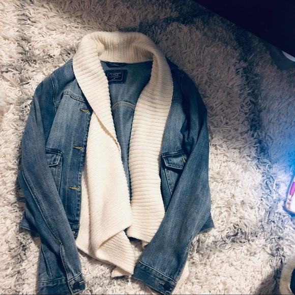 Unique blue Jean jacket with sweater detail